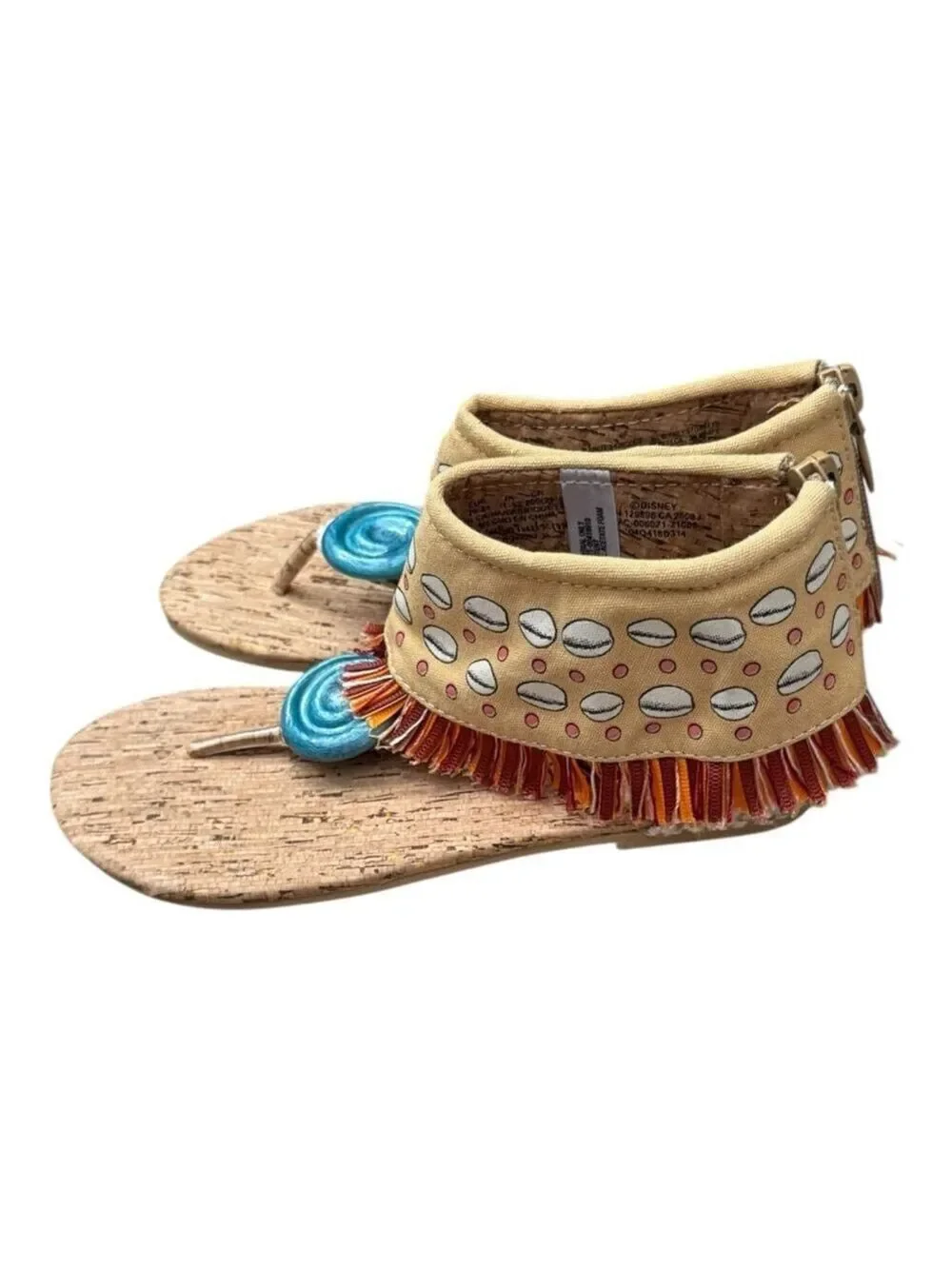 Disney Moana Girl’s Sandals – Size 13/1 – Tan Tribal Fringe Cork Sole